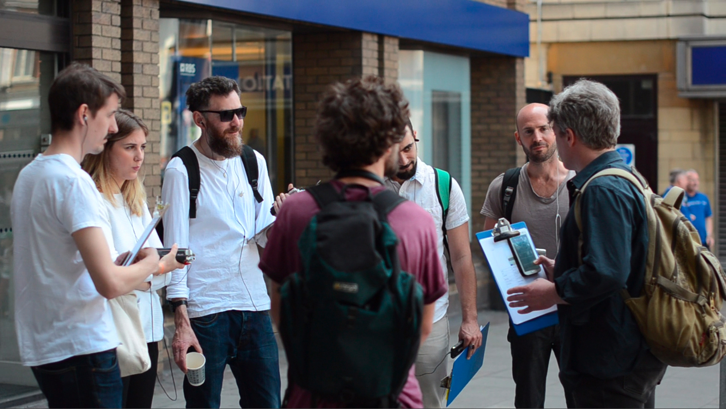 People talking in a group in London