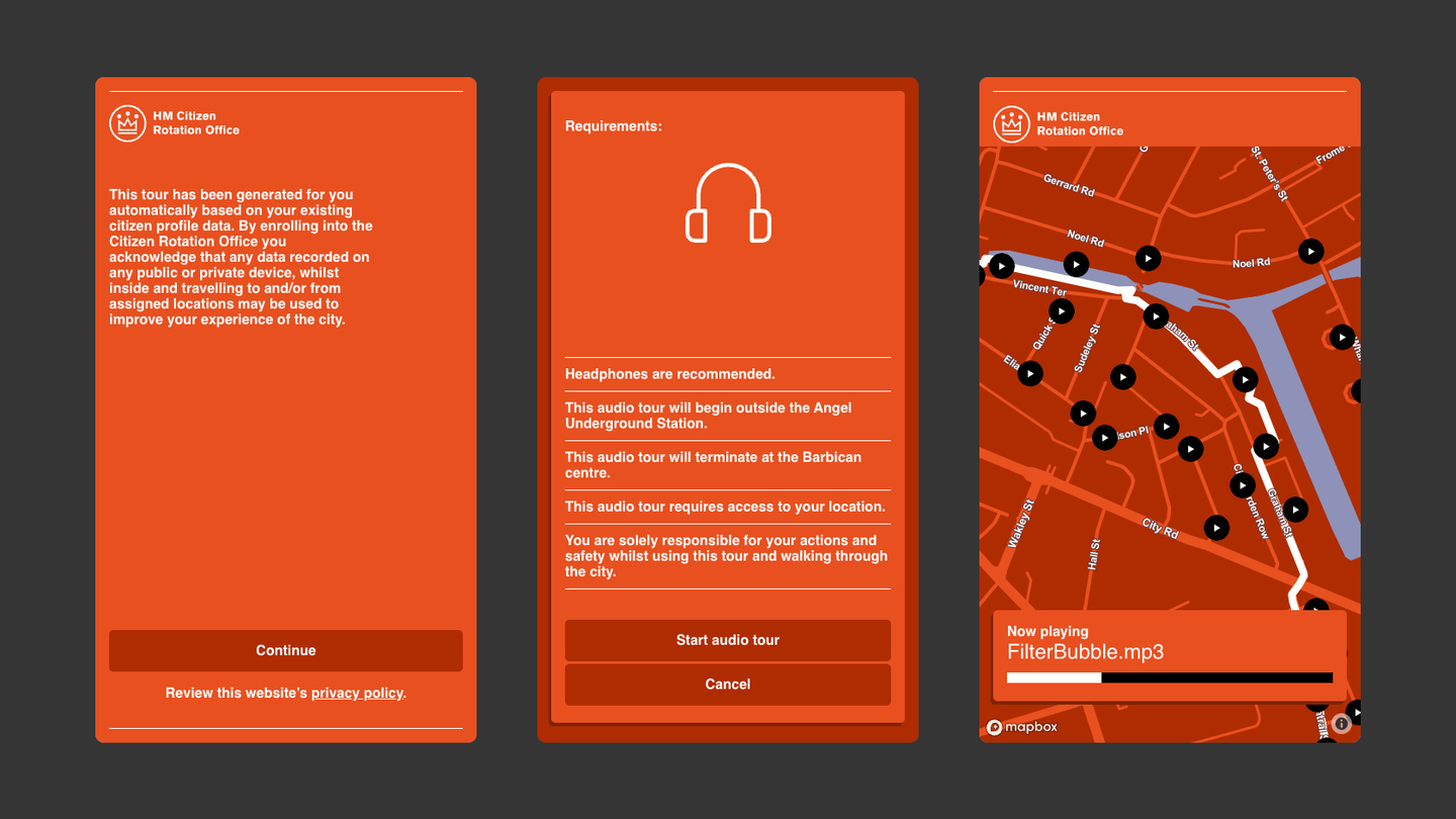 Screenshots of a mobile app with a map