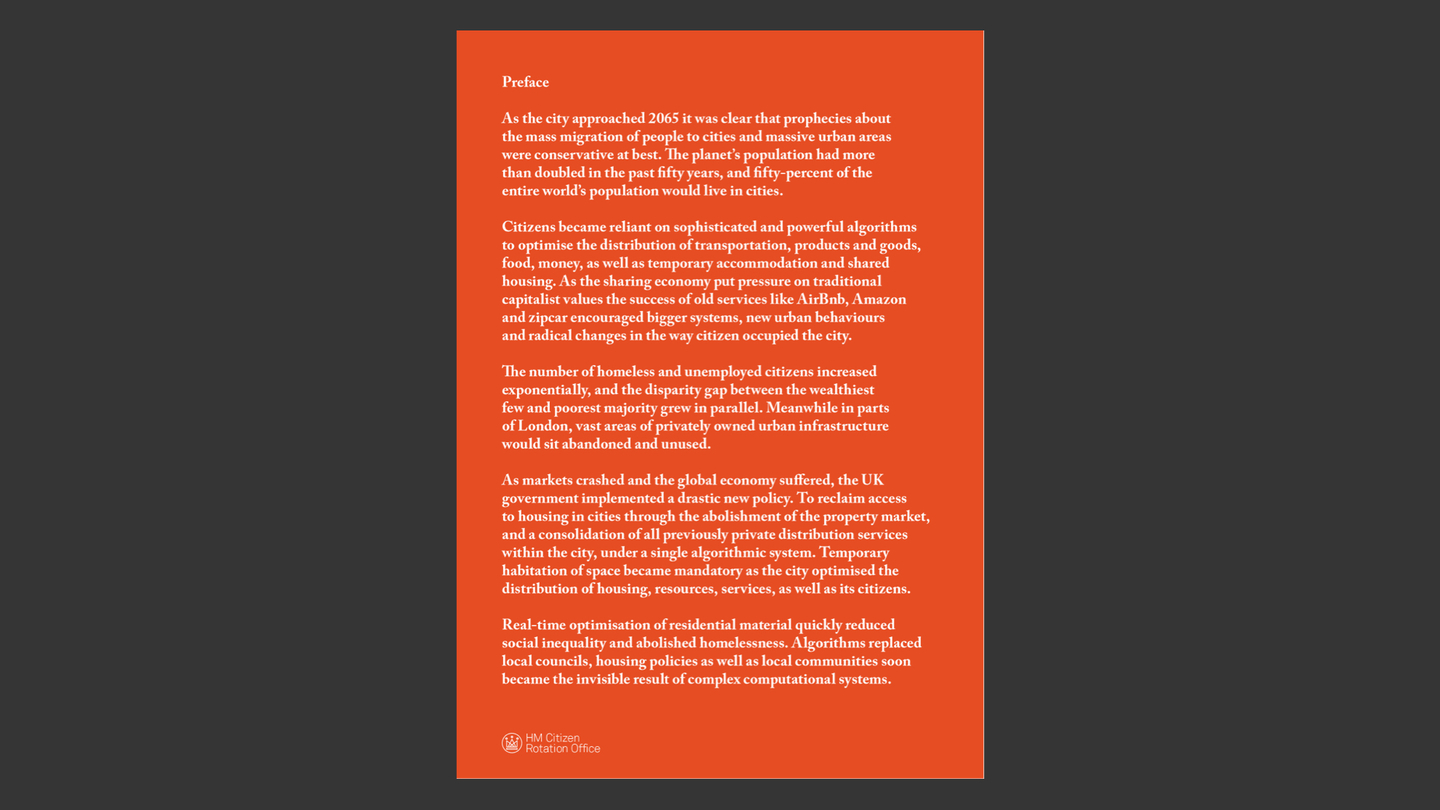 A4 letter with a short fictional story about a future of London