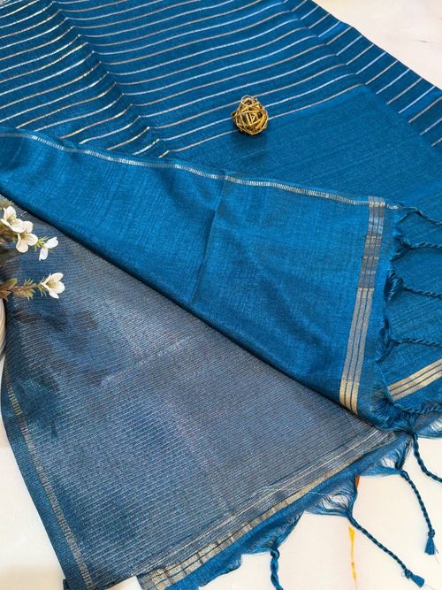 Teal Blue Soft Tussar Saree