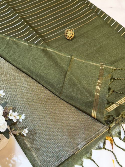 Olive Green Soft Tussar Silk Saree