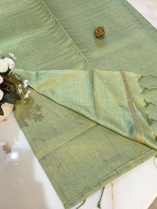 Pastel Sage Green Soft Tussar Silk Saree