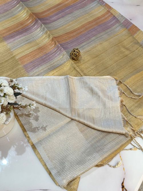 Champagne Gold Rangkat Tussar Silk Saree