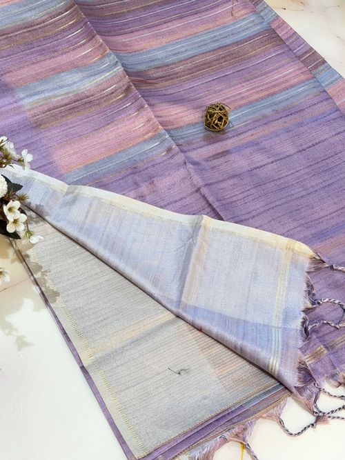 Pastel Lavender Rangkat Tussar Silk Saree