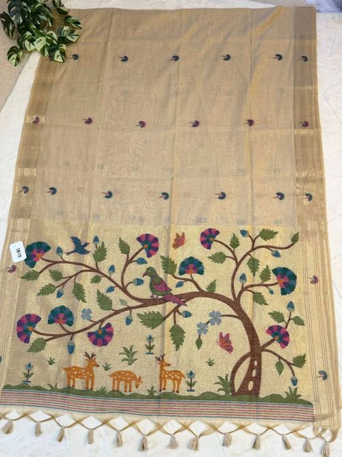 Sand Forest Muniya Jamdani Cotton Paithani Fusion Saree