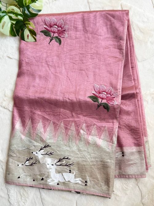 Blossom Pink Pure Tissue Saree