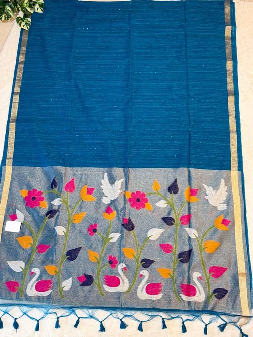 Teal Swan Garden Kora Jamdani Saree
