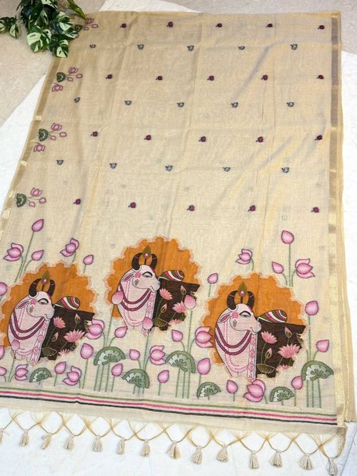 Ivory Kamdhenu Pichwai Jamdani Saree