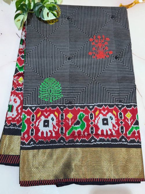 Vasundhara Grey Crimson Ikat Saree