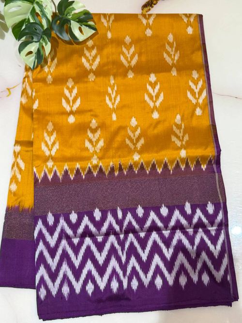 Mustard Violet Chevron Silk Saree