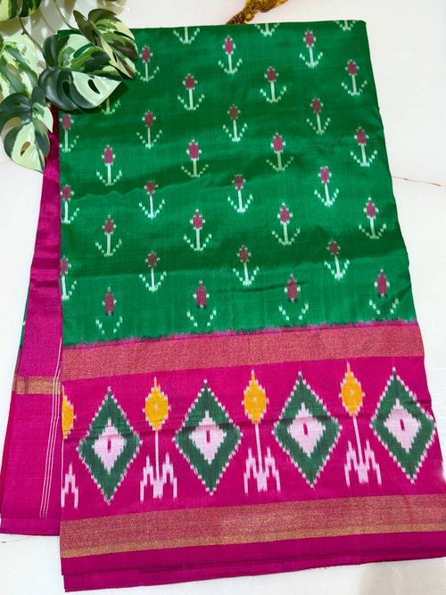 Bottle Green Pink Silk Saree