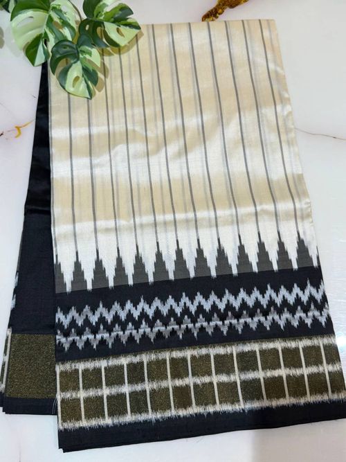 White Black Handloom Silk Saree