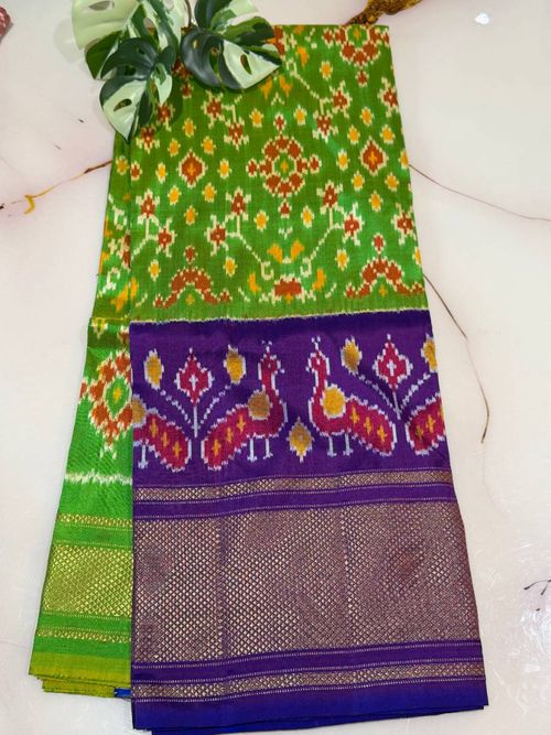 Green Purple Bird Ikat Lehenga – Large 45 Inch