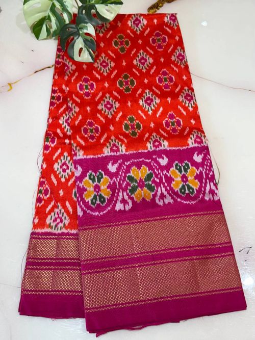 Red Magenta Floral Ikat Lehenga – Large 45 Inch