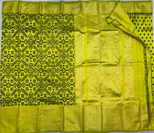 Lime Mehendi Jaal Ikat Kanchi Fusion Saree