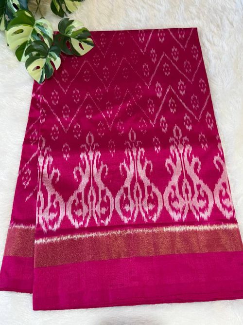 Rani Pink Ikkat Chevron Silk Saree