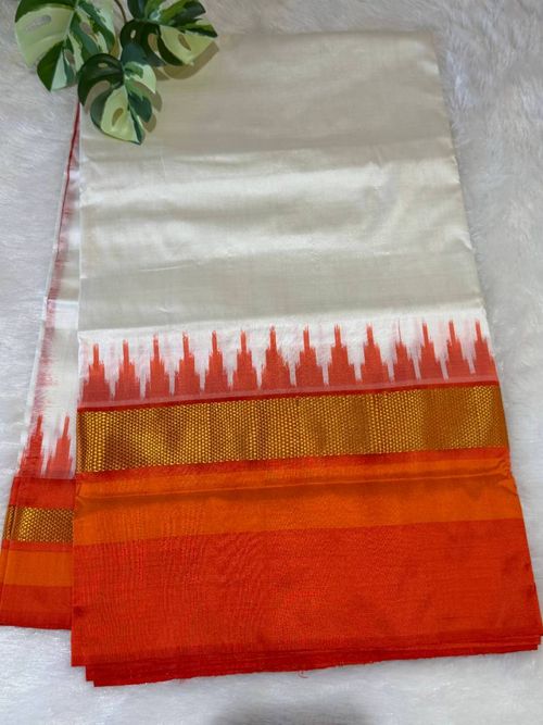 Orange Red Booti Silk Saree