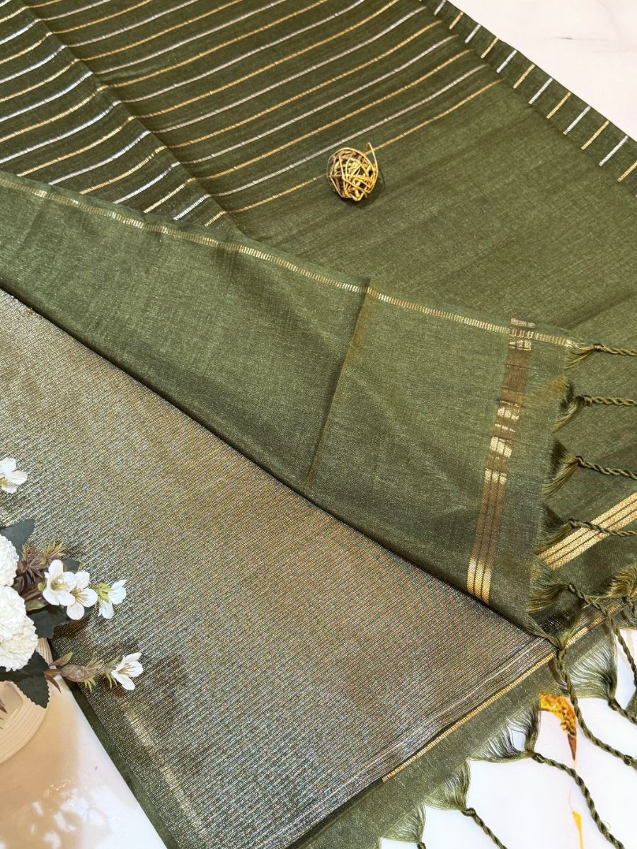 Olive Green Soft Tussar Silk Saree