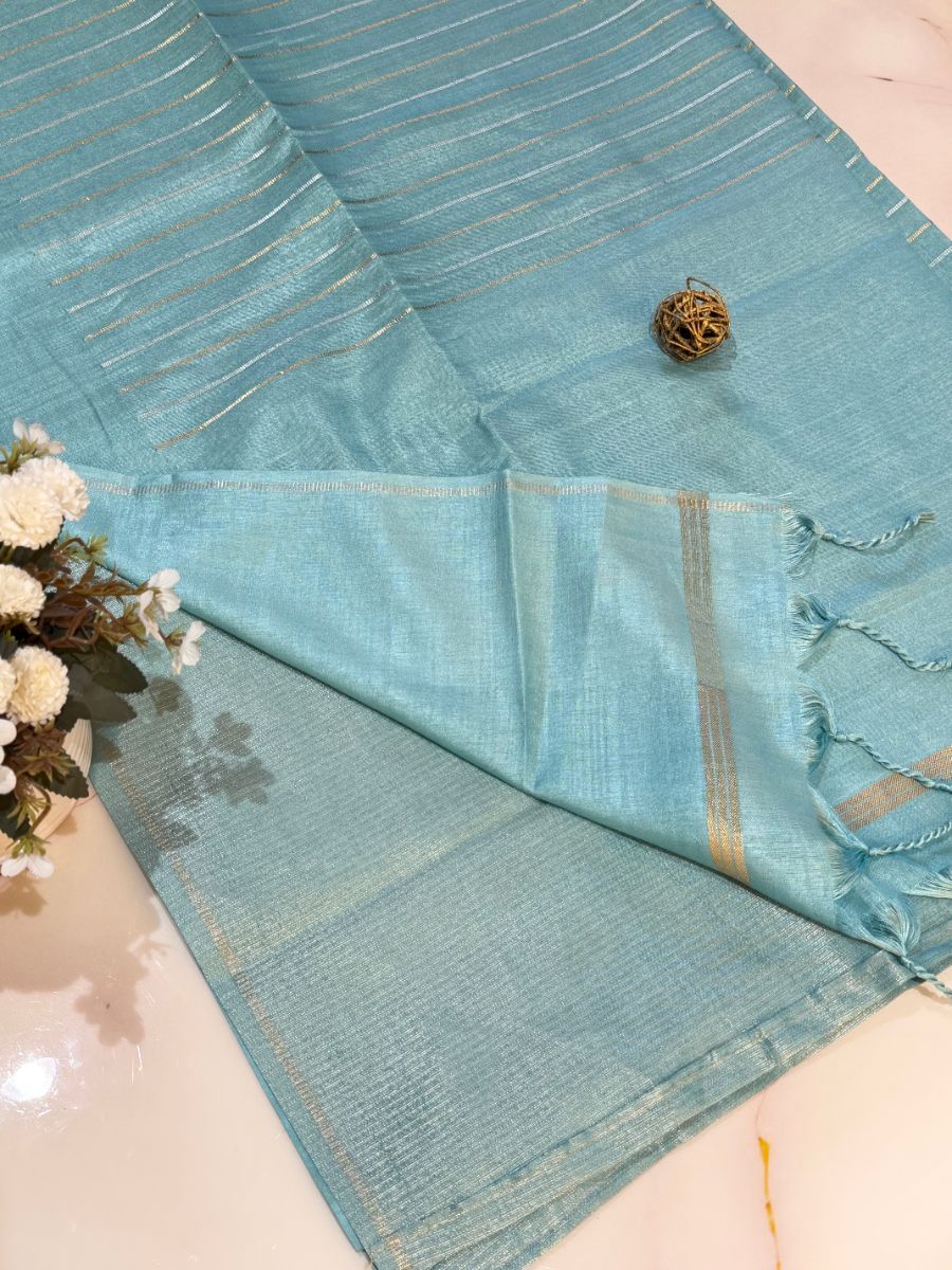Pastel Aqua Blue Soft Tussar Silk Saree