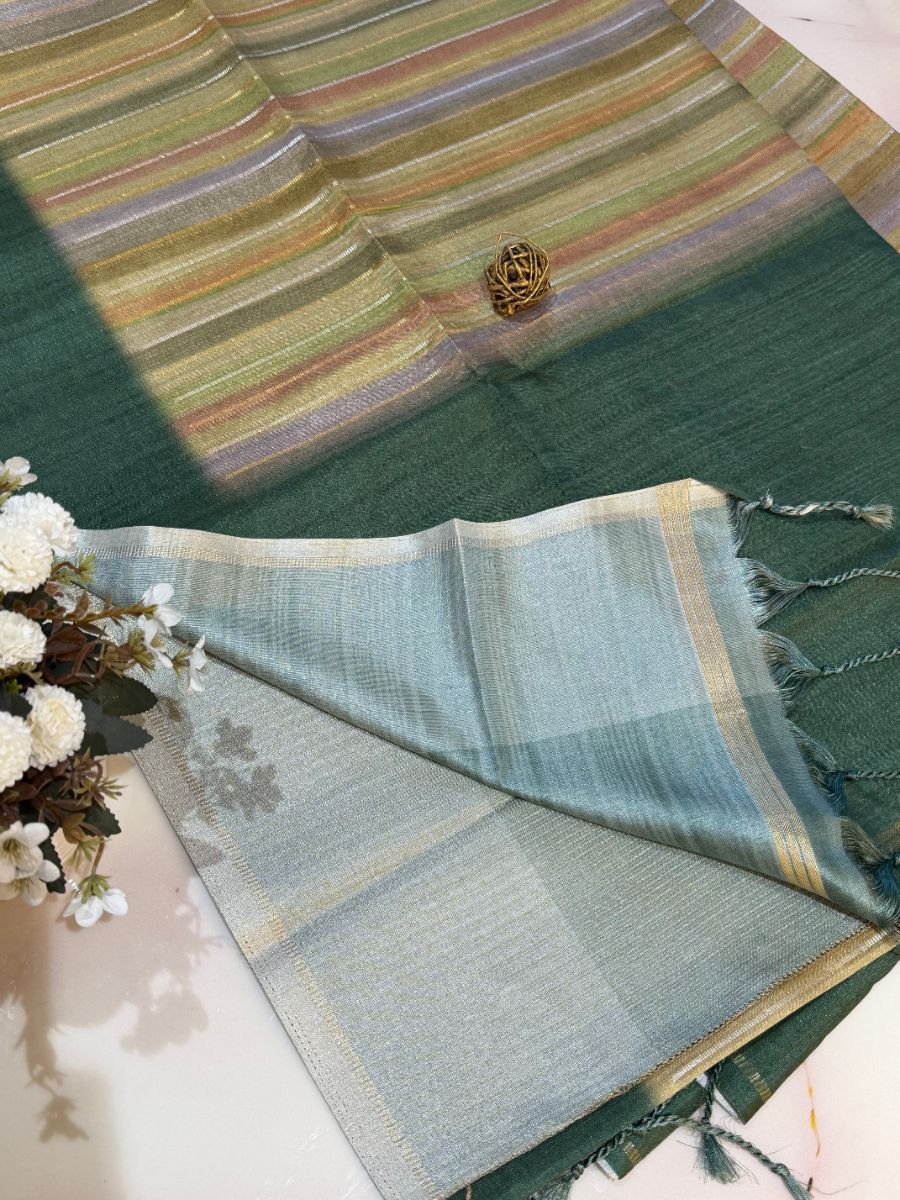 Teal Green Rangkat Tussar Silk Saree