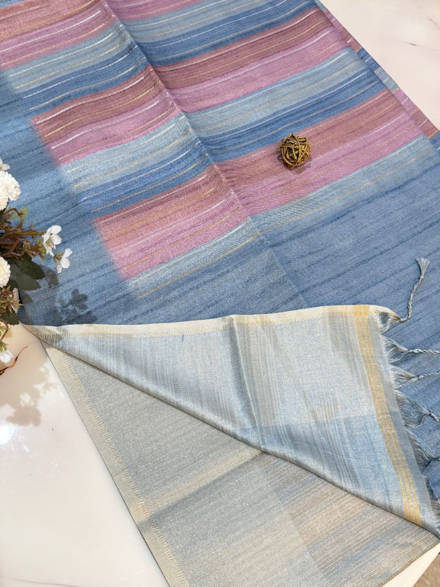 Powder Blue Rangkat Tussar Silk Saree