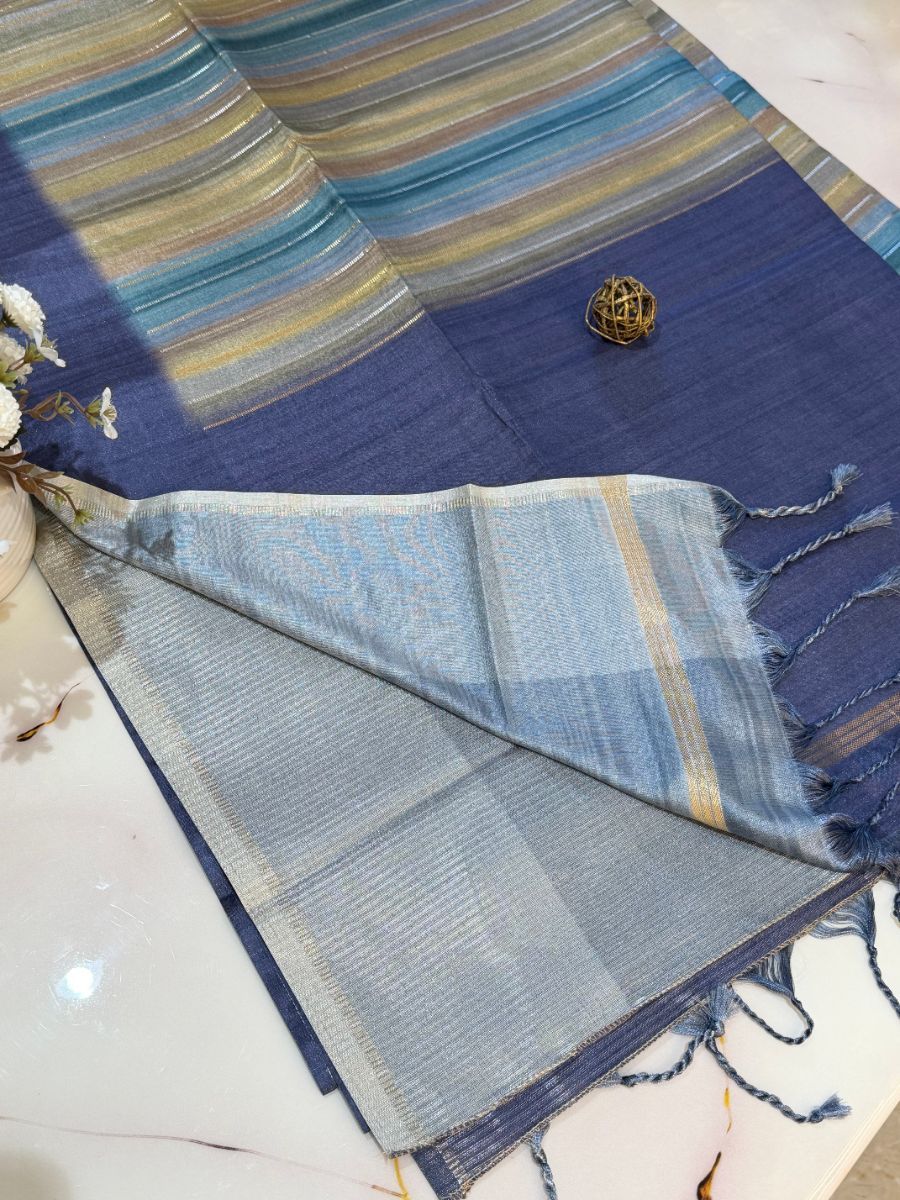 Navy Blue Rangkat Tussar Silk Saree