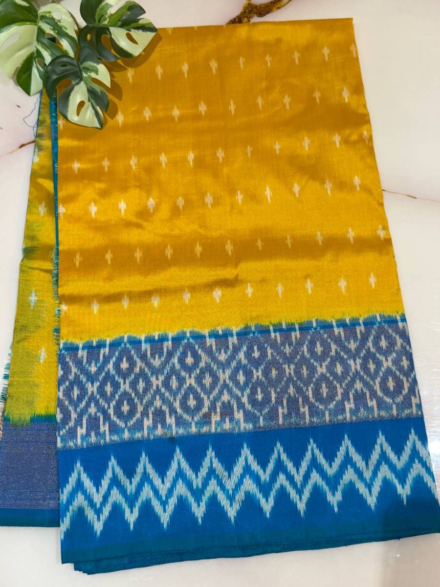 Mustard Blue Ikat Saree