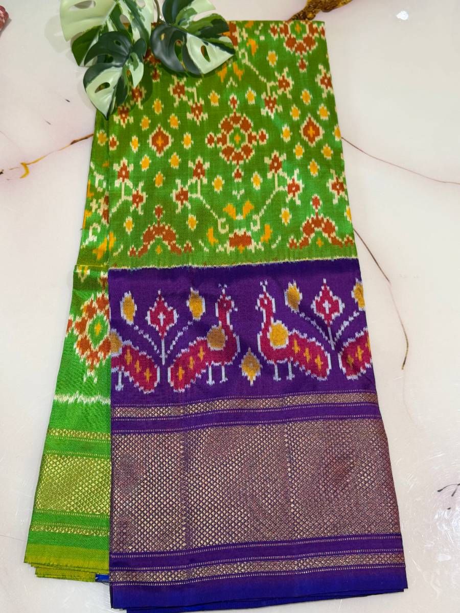 Green Purple Bird Ikat Lehenga – Large 45 Inch