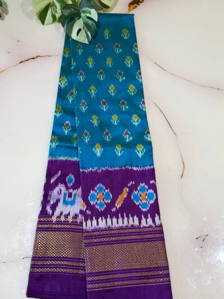Teal Purple Floral Ikat Lehenga – Small 22 Inch