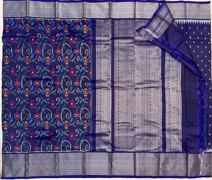 Midnight Valli Ikat Banaras Fusion Saree