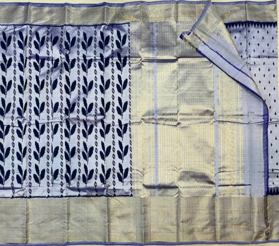 Moonlight Neel Leaf Ikat Banaras Fusion Saree