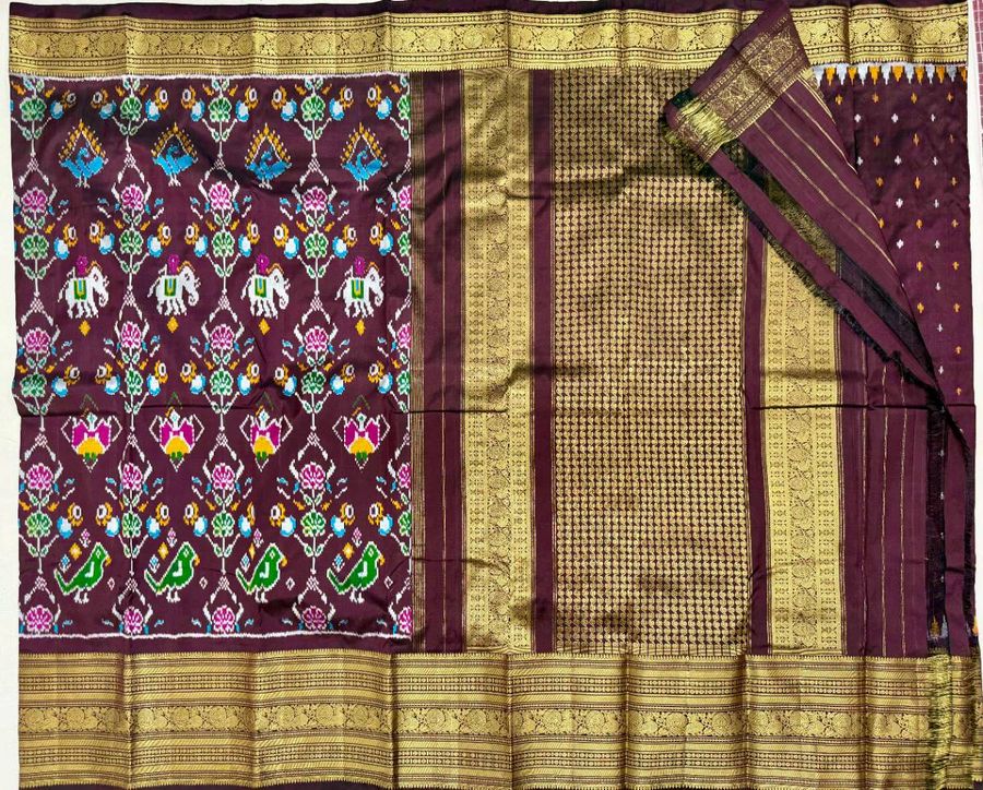 Chocolate Brown Premium ikat Kanchi Fusion 
