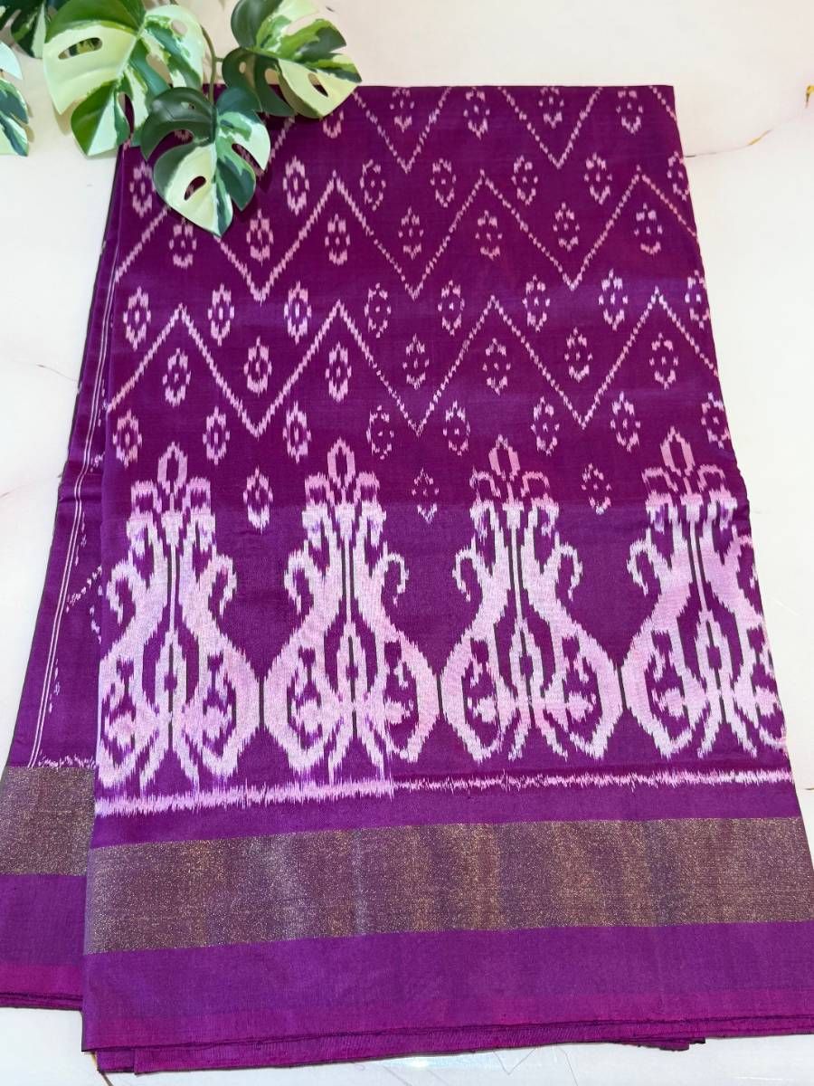 Violet Chevron Ikat Silk Saree