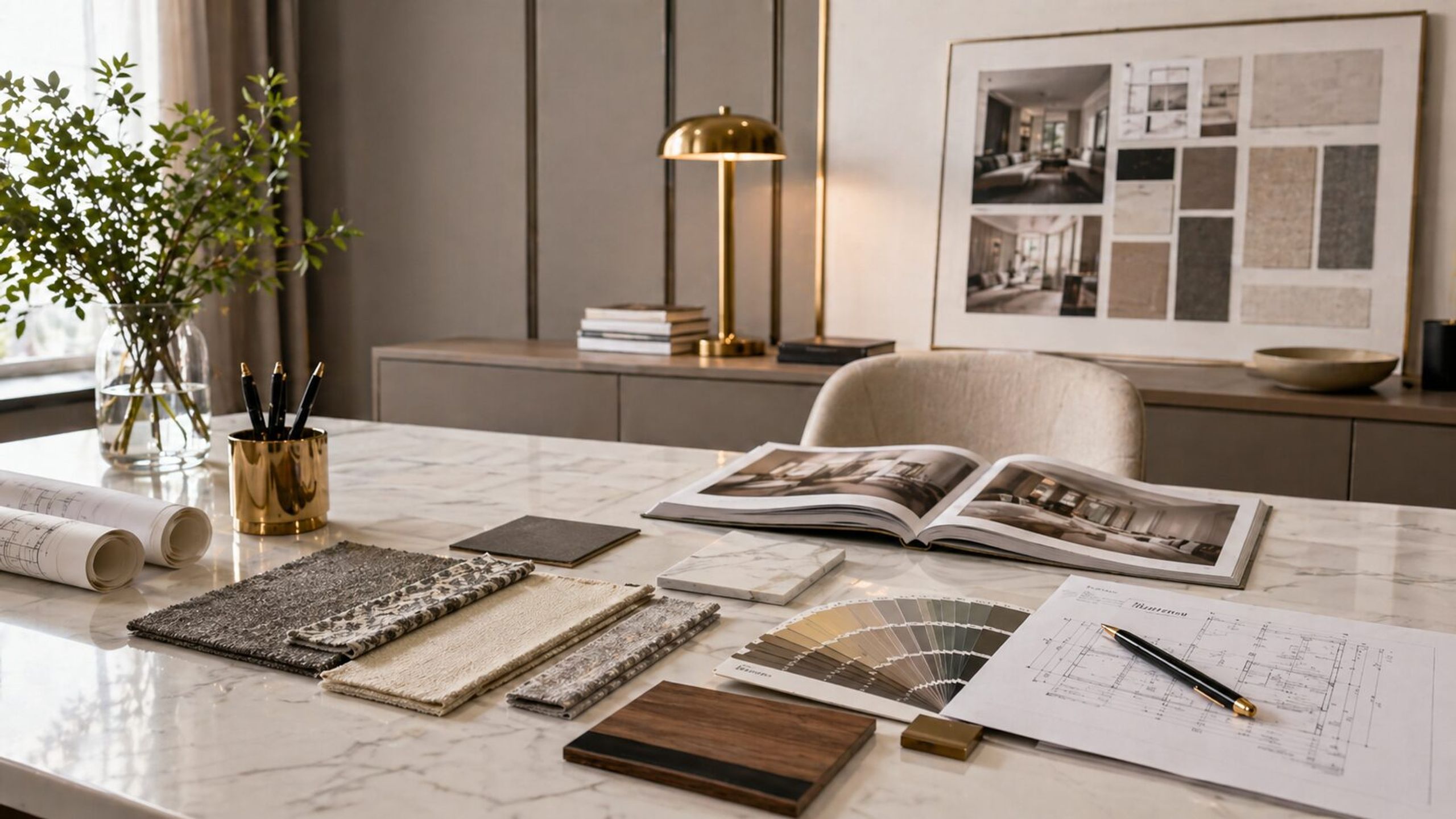 Interior design mood board and material selections by Proystudio
