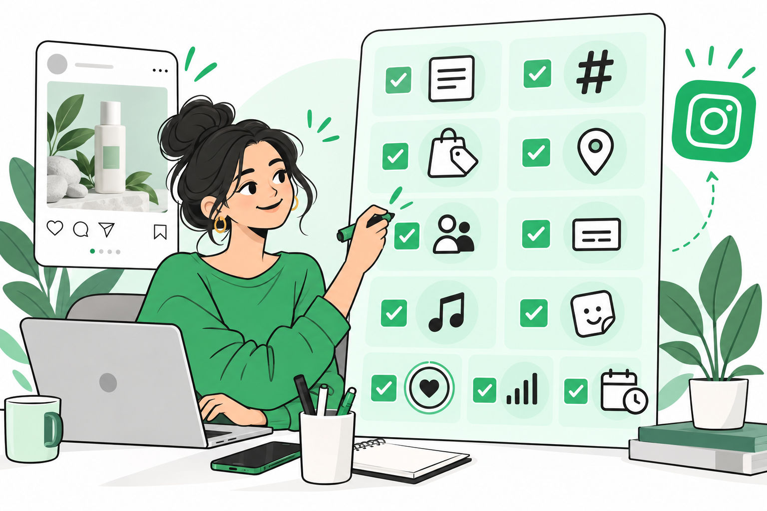 Instagram Posts strategy checklist for product tags, locations, subtitles and cross posting