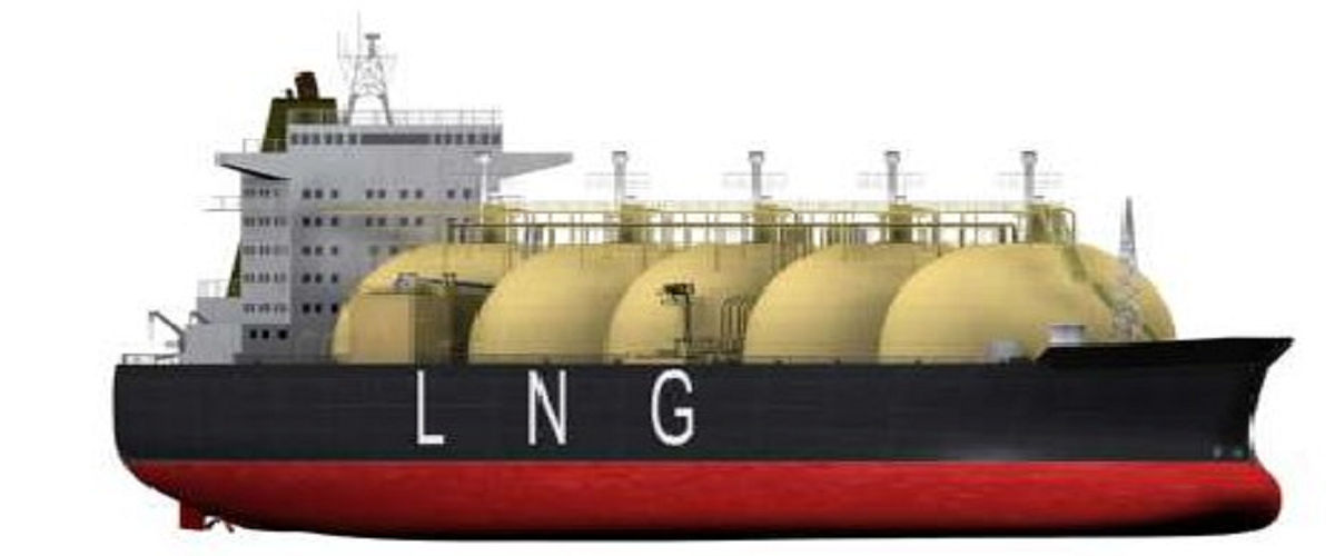 A ship painted black and red with the letters LNG written on it.