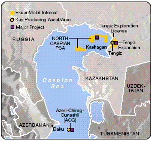 Kazakhstan map showing location of Tengiz oilfields.