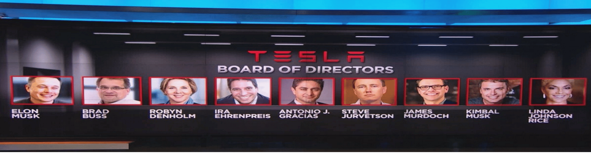 An image showing the names and headshot pictures of all Tesla directors.