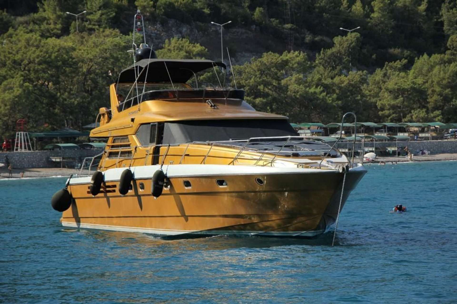 Regnum Yacht Tour Antalya Private Charter Experience yacht floating on calm blue water near a forested coast