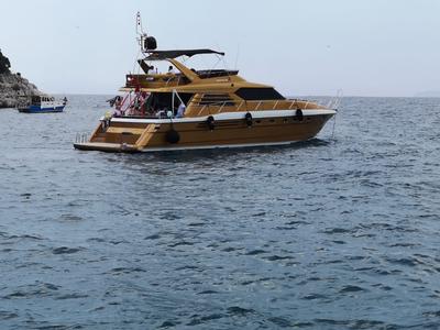 Regnum Yacht cruising on calm sea with passengers on board