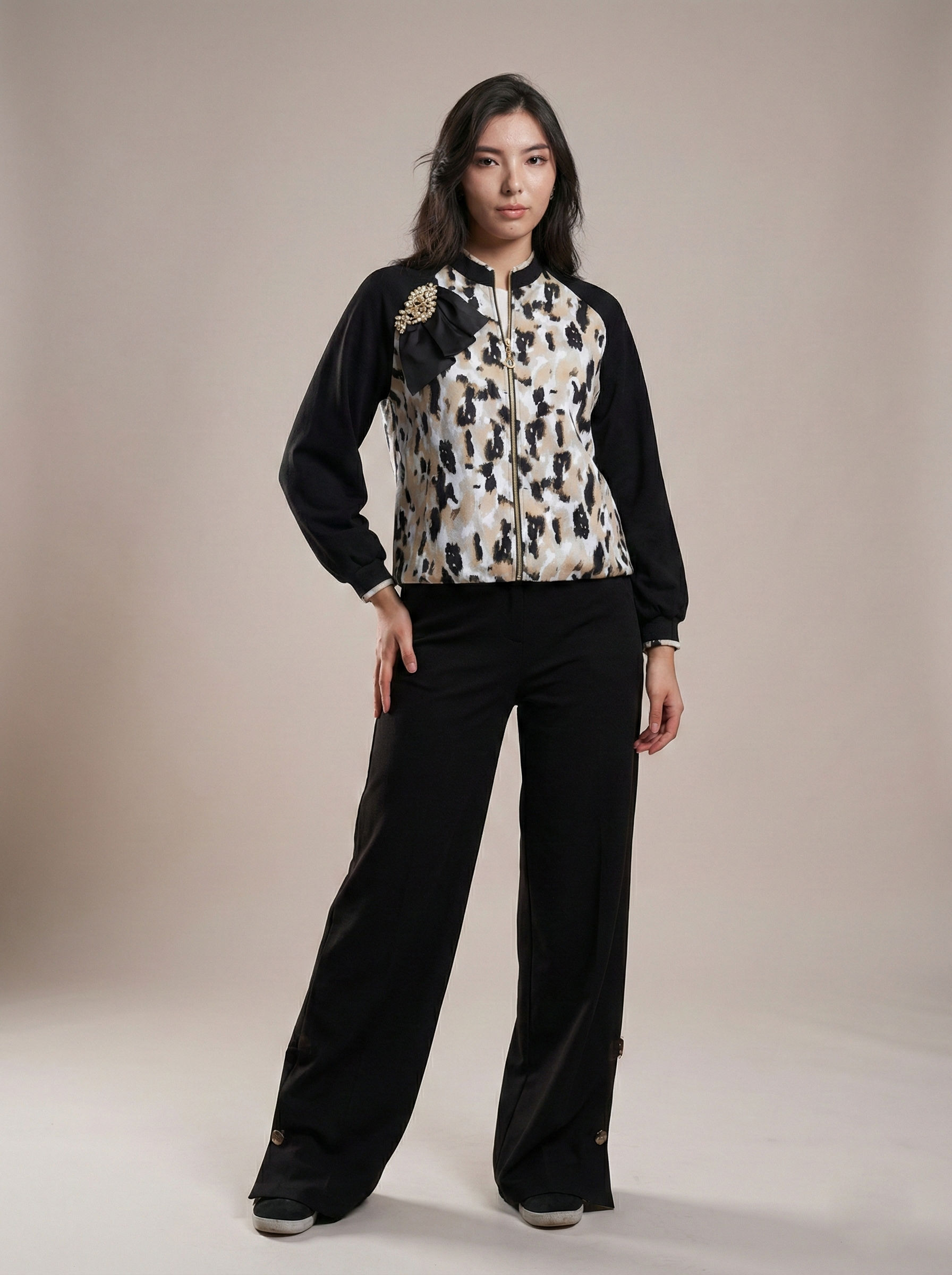 Printli Jaket + Qora Keng Shim SET