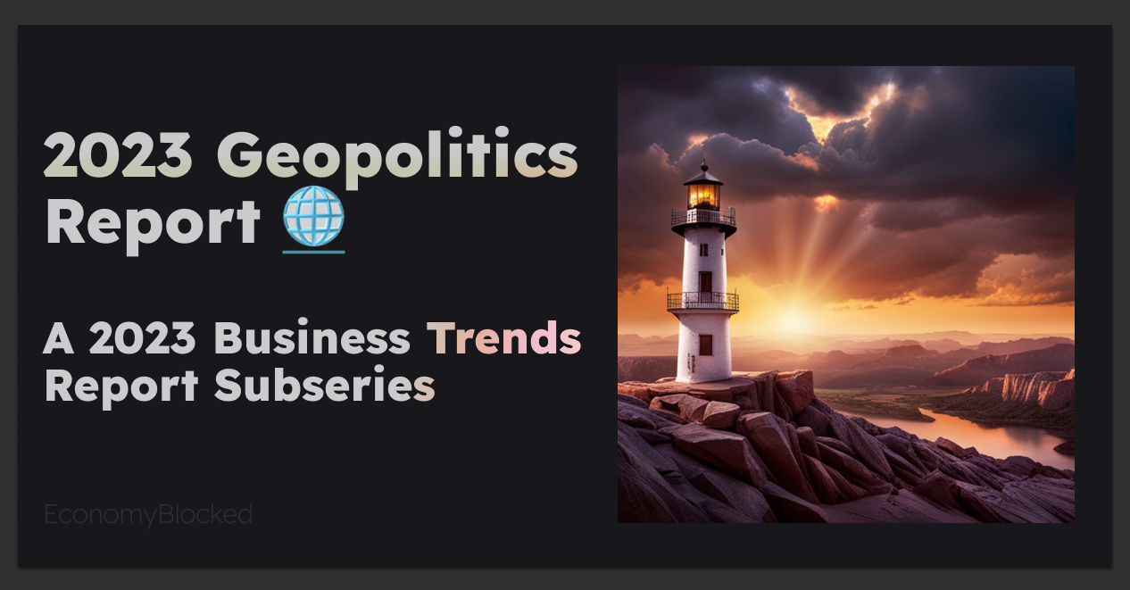 2023 Geopolotics Report, showing a lighthouse overlooking a bay and the mountains