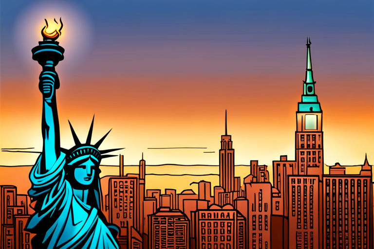 An anime-style picture of the Statue of Liberty in New York City