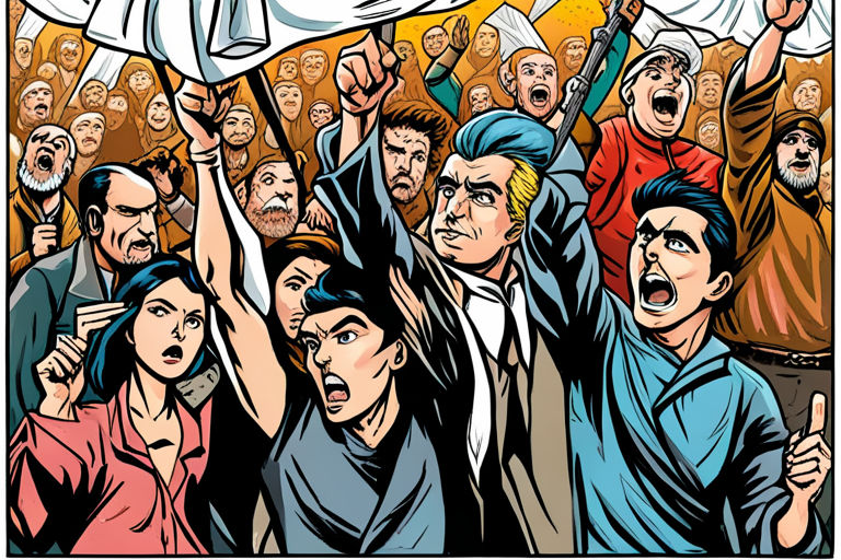 Comic book-style picture of the 2023 Iranian uprising
