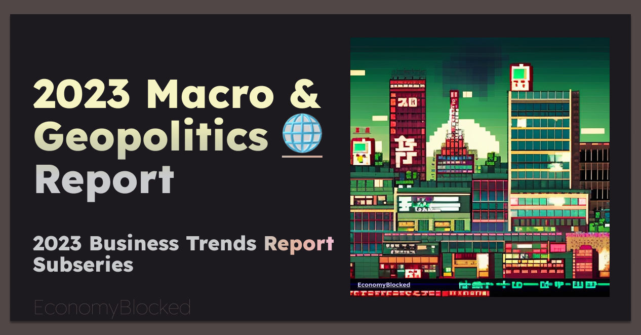 Macroeconomics and geopolitics business trends subseries, showing a city, within a game