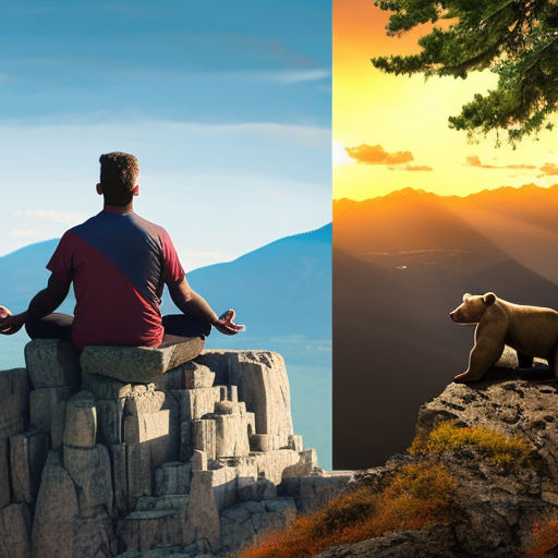 An image of a man meditating on a mountain symbolizes the importance of remaining calm in bear markets, web3 challenges and solutions report