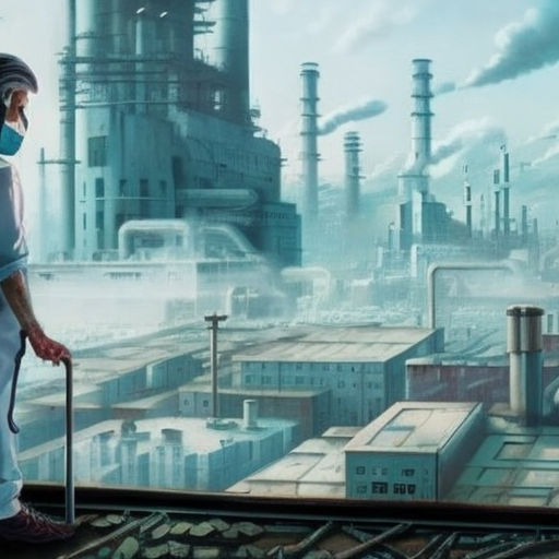 Healthcare Industry, a 2023 business trends report, thumbnail showing a man standing on top of a hospital in a post-industrial city