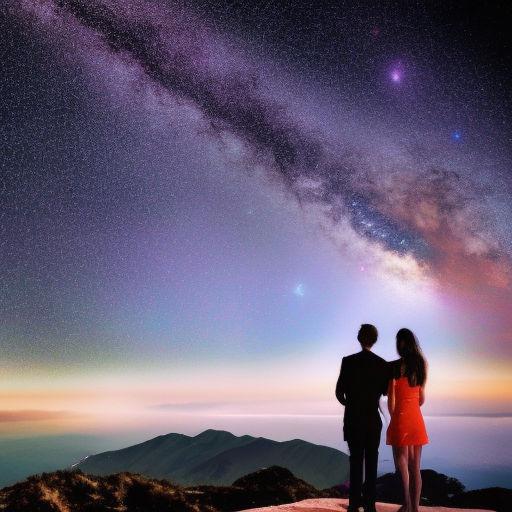 Building Static websites SSGs in an un-static world thumbnail image, showing a man and woman staning on top of a mountain, the sky in a vibrant gradient of colors and the milkyway is visable in the sky