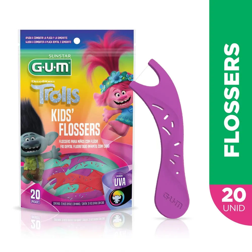 Fio Dental Infantil Gum Flosser Trolls 20 Unidades
