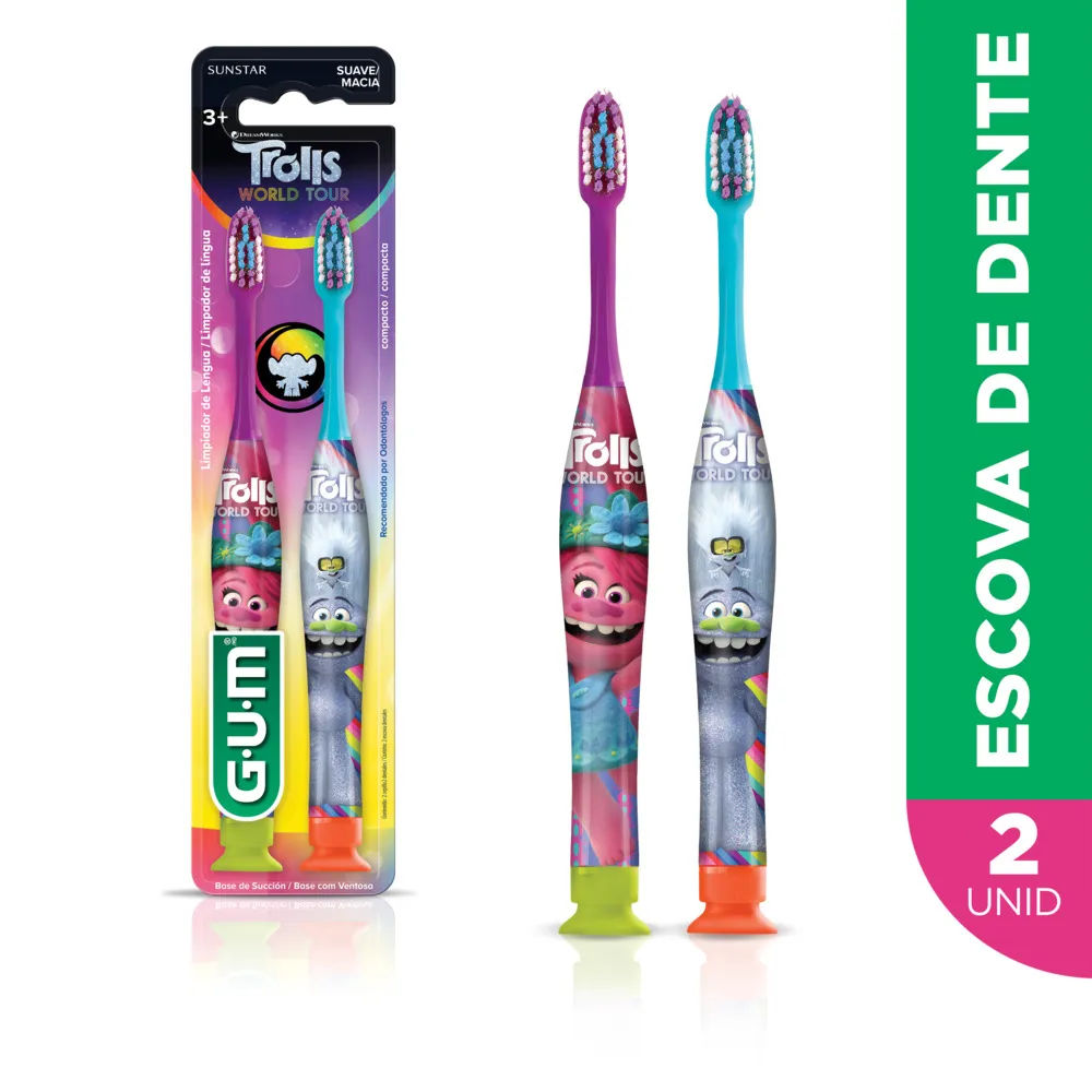 Escova De Dente Infantil G U M  Trolls Macia Com 2 unidades